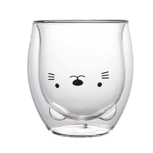 Double Wall Glass Mug - Cute Animal Drinkware | Insulated Borosilicate Cup