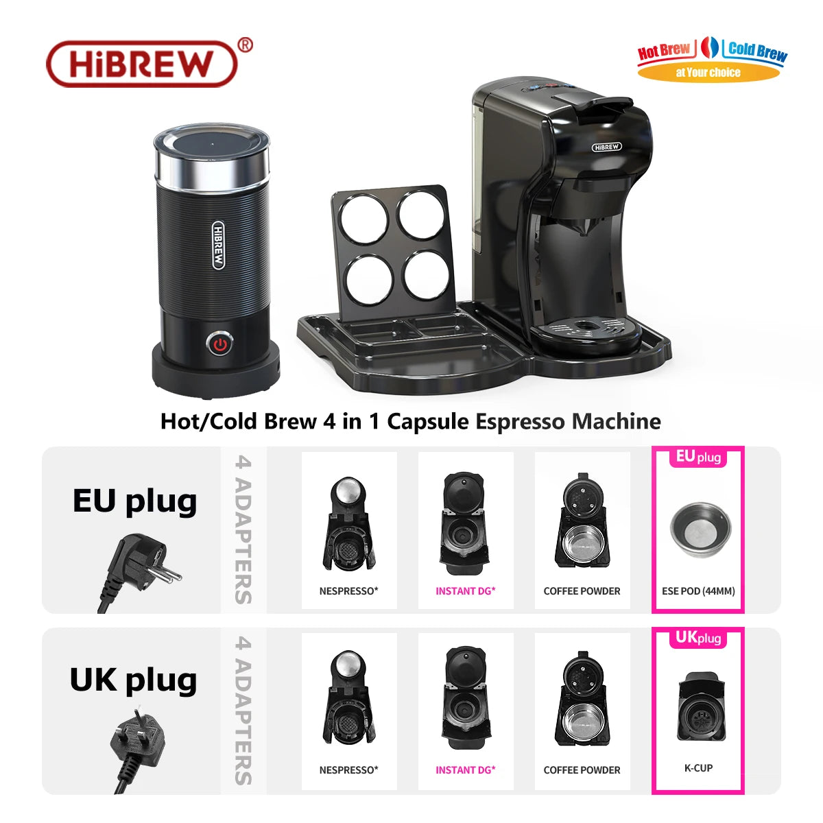 HiBREW 4-in-1 Coffee Machine - 19 Bar Espresso Pod Maker for Hot Cold Drinks