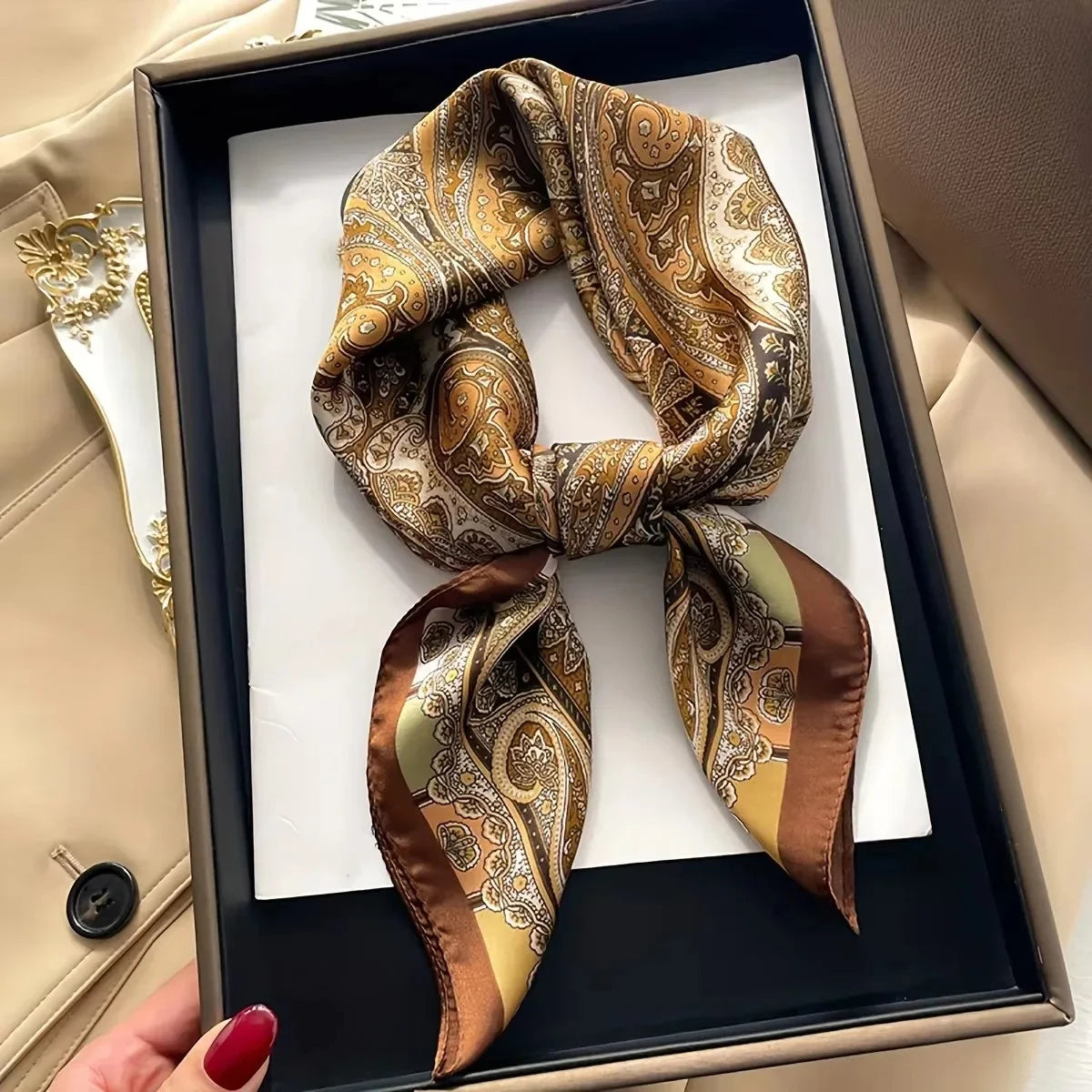 Seagull Print Square Scarf - Stylish Imitation Silk Shawl for Women