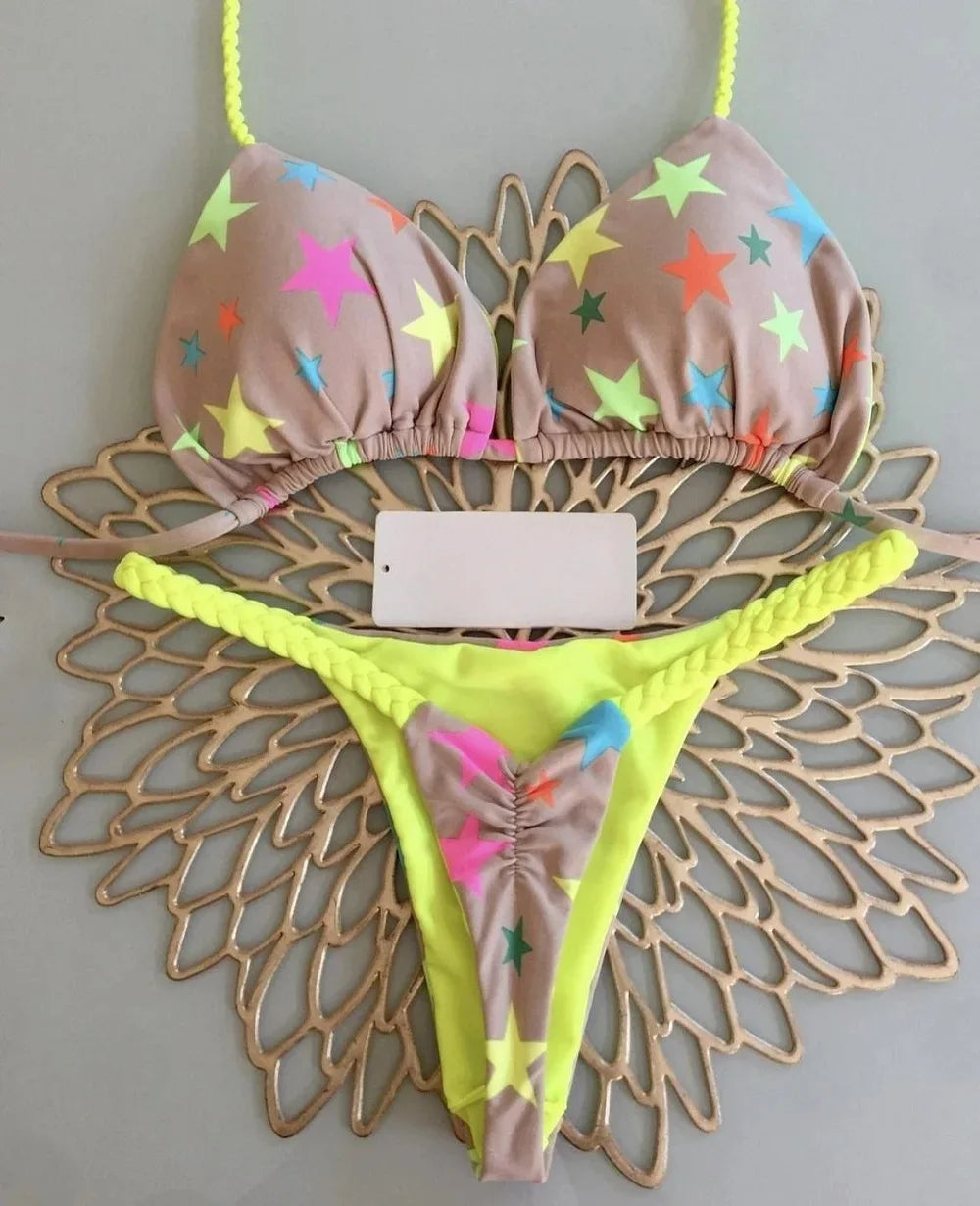 Womens G-String Bikini - Split Print Swimwear for Beach Holiday - ZOOMNSTORE