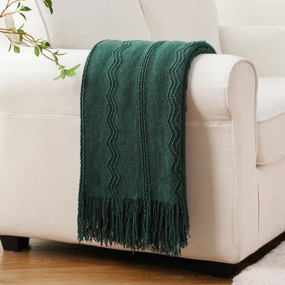 Caramel Knit Throw Blanket - Lightweight Plaid Blanket for Couch and Bed