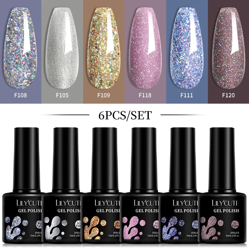 Gel Nail Polish Set - 6Pcs 7ML UV Gel Varnish | Bright Pink Semi Permanent Soak Off