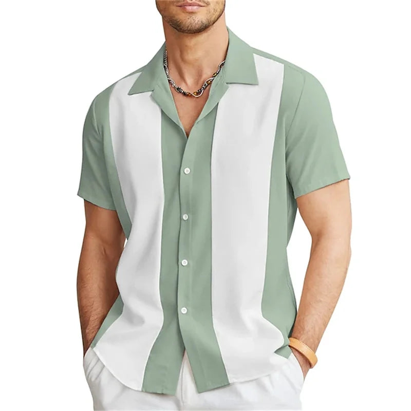 2024 Men's Gradient Striped Shirt Slim Breathable Fashion Short-sleeved High-quality Design Casual Button-down Shirts Male