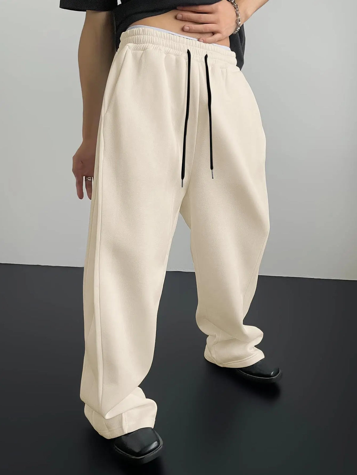 2025 men's wide leg sweatpants, European and American men's and women's sweatpants, waist drawstring straight leg loose casual s