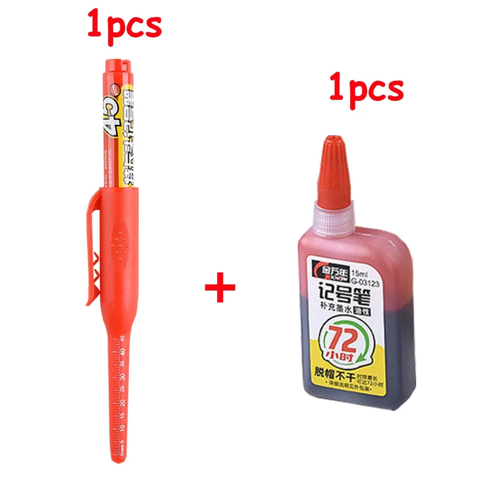 Multi-Purpose 45mm Deep Hole Marker Pens - Waterproof Long Nib Carpenter Pens for Woodworking and Bathroom Use