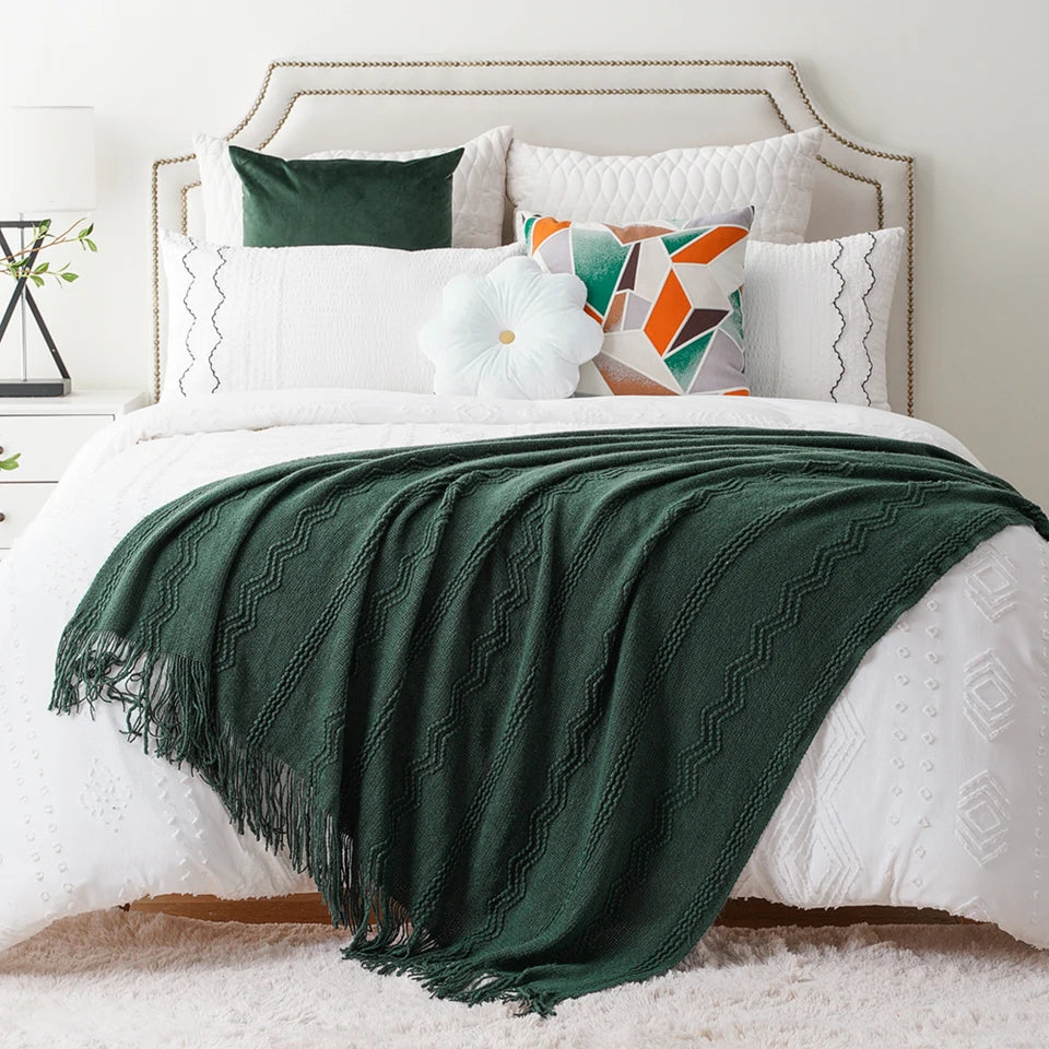 Caramel Knit Throw Blanket - Lightweight Plaid Blanket for Couch and Bed