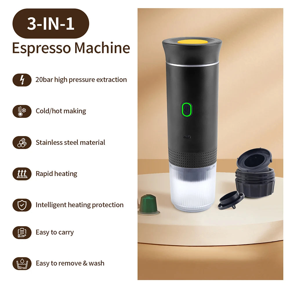 Portable Wireless Espresso Coffee Maker - 3-in-1 Travel Car Home Camping - ZOOMNSTORE