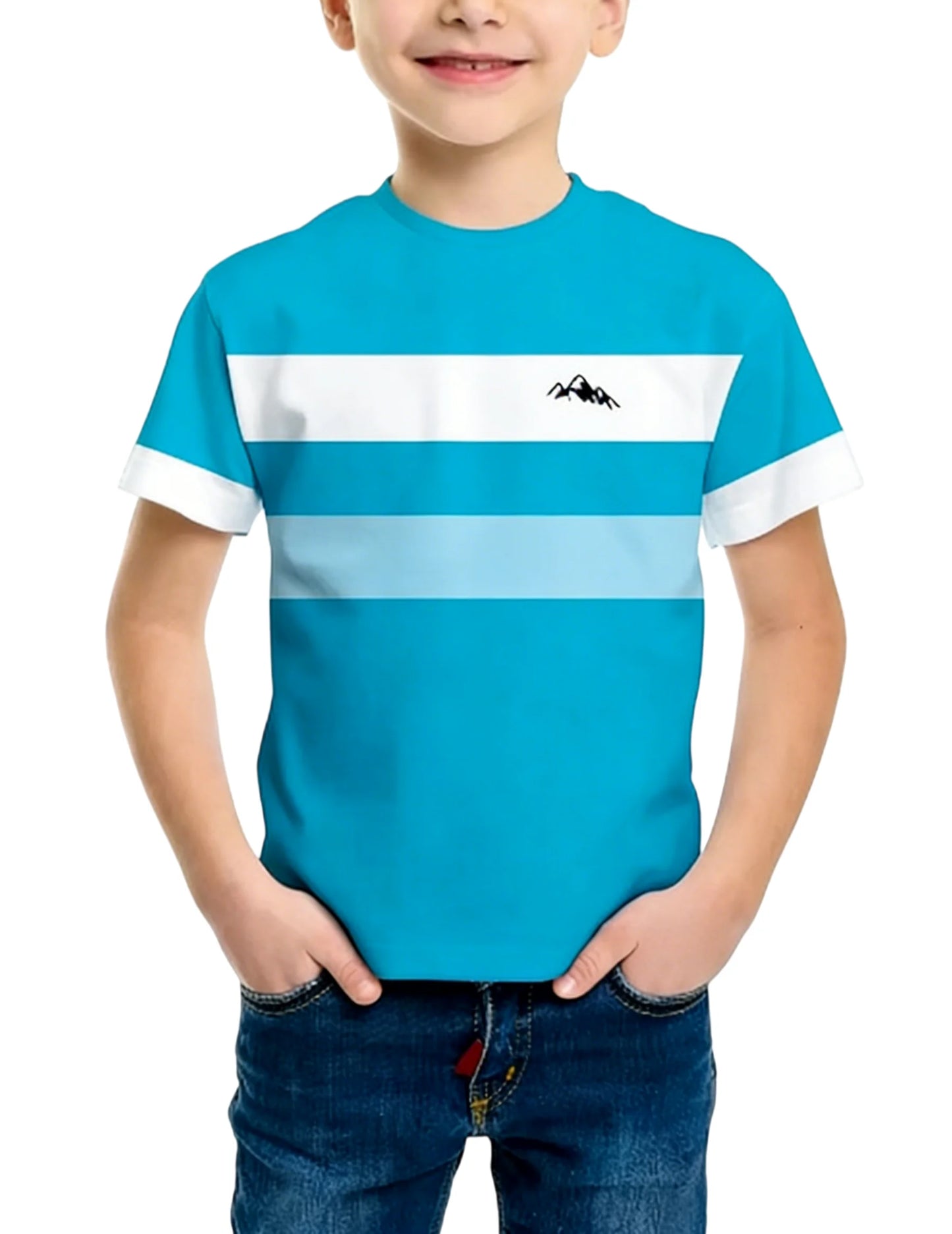 New Striped Short-sleeve T-shirt for Boys and Girls, Summer Colour-block Casual Top, Versatile Basic Shirt for Older Children