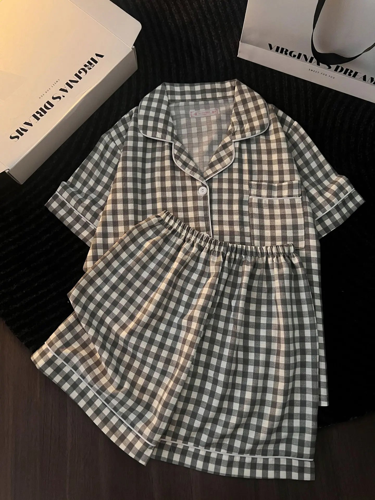 Ins Japanese-Style Minimalist Women's Pajamas Summer Bubble Cotton Cute Girl Loose Short-Sleeve Shorts Loose Summer Outfit Set
