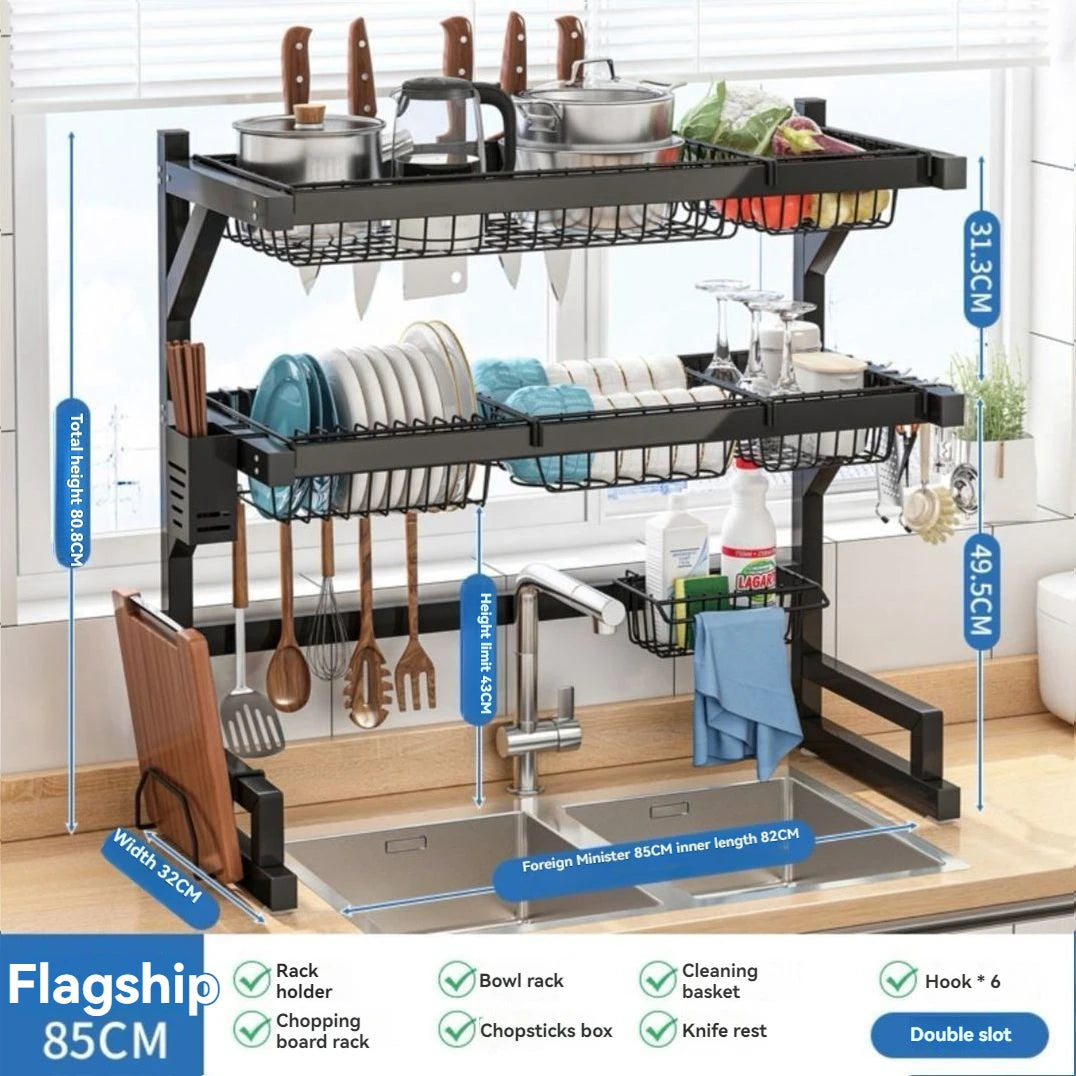 Space-Saving Over Sink Kitchen Dish Drying Rack with Adjustable Shelves and Utensil Holder
