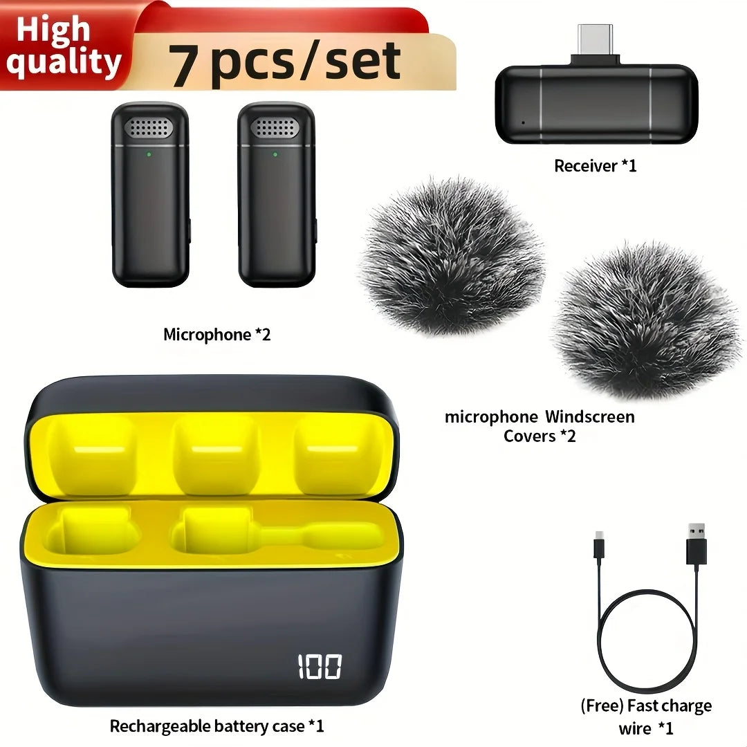 Wireless Lavalier Microphone with Charging Case Windproof Fleece Suitable for Phones Laptop Devices with Noise canceling MIC