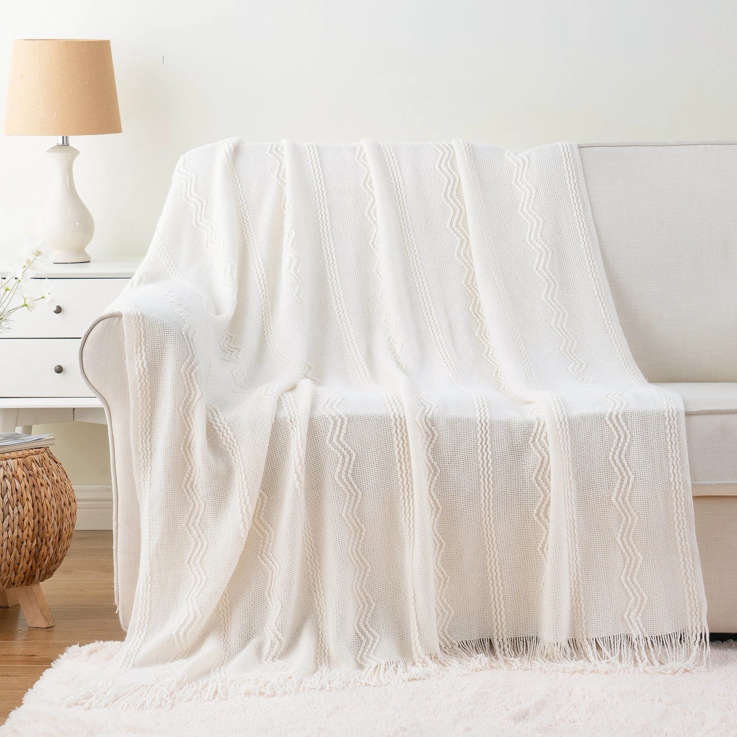 Caramel Knit Throw Blanket - Lightweight Plaid Blanket for Couch and Bed - ZOOMNSTORE