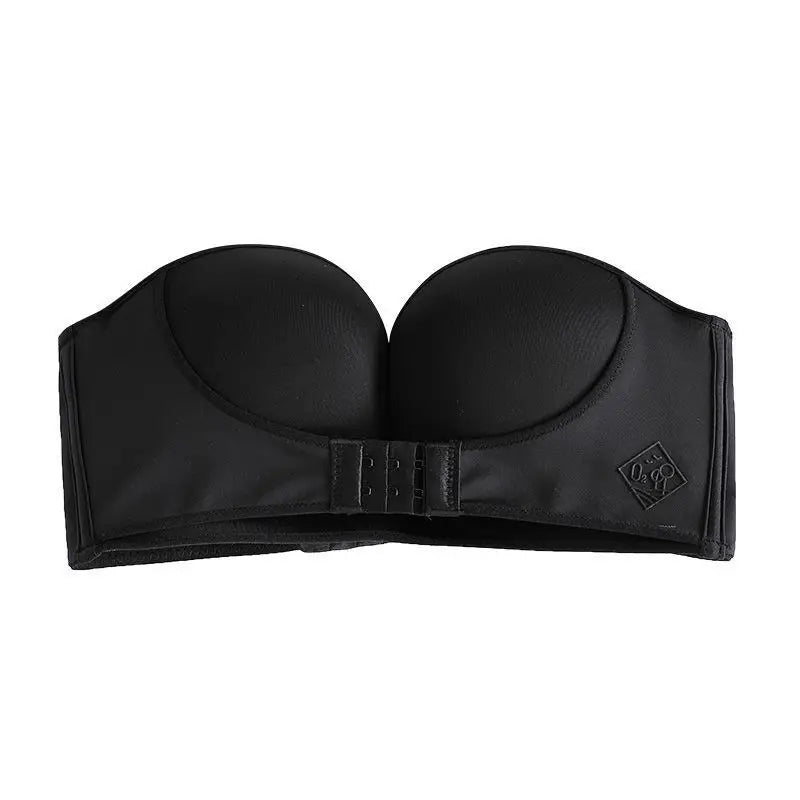 Strapless Push Up Bra - Front Closure Wireless Bralette, Seamless Nylon One-Piece Brassiere