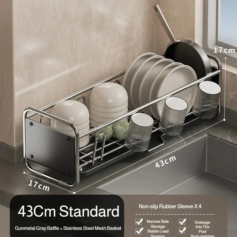 Stainless Steel Dish Rack | Narrow Kitchen Utensil Drainer & Countertop Cutlery Holder