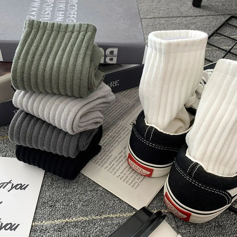 Mens Black White Warm Socks Set - 5 Pairs Autumn Winter Sport Short Socks - ZOOMNSTORE