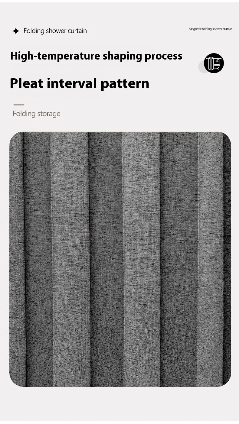 Folding Linen Shower Curtain - Waterproof with Magnets for Walk-in Showers - ZOOMNSTORE