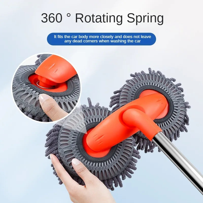 Telescopic Car Cleaning Mop - Chenille Double Brush Head for Roof Window