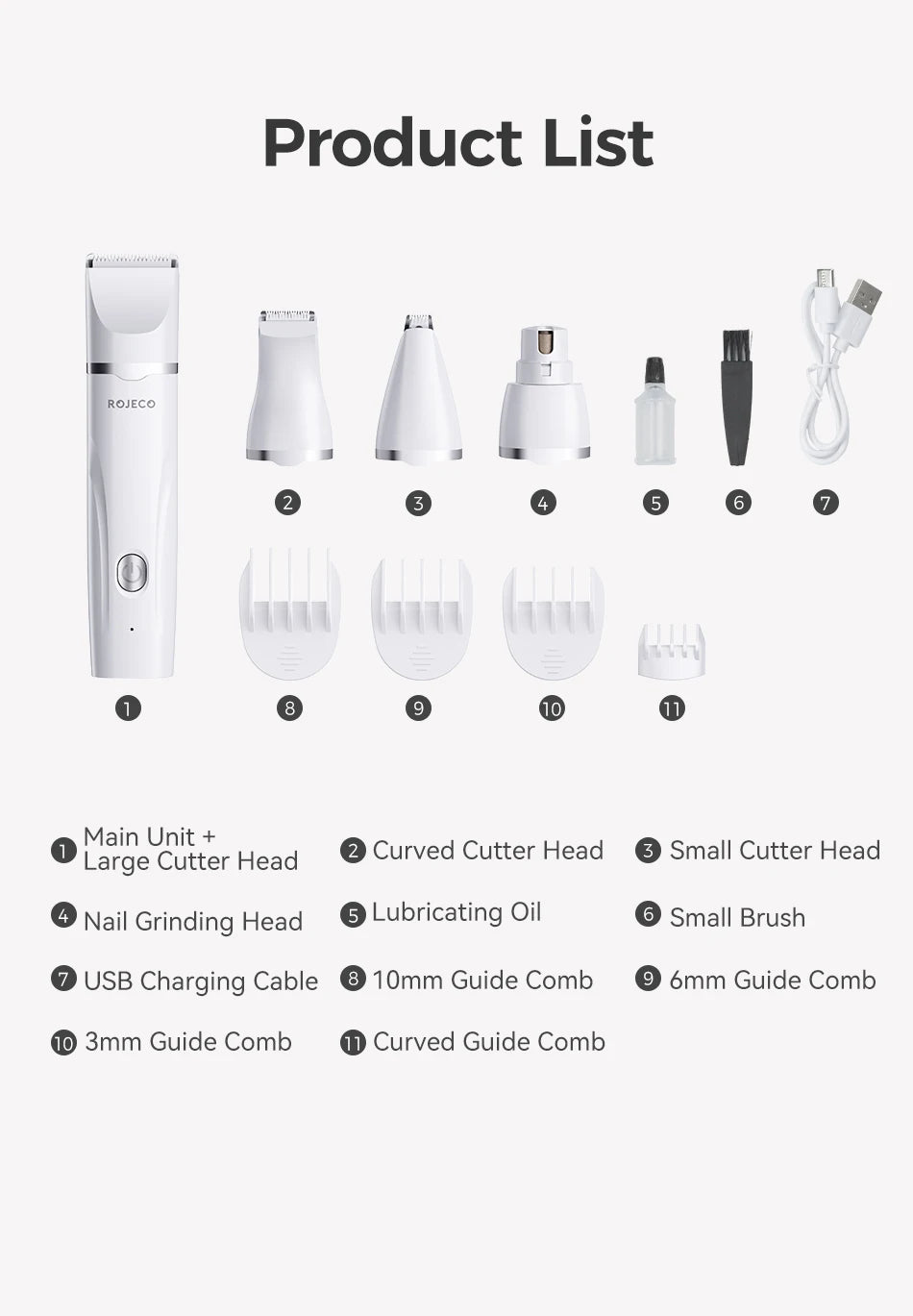 ROJECO Electric Pet Trimmer 4 in 1 Professional Grooming Kit For Dog Cat Hair Multifunctional Dog Trimmer Haircut Shaver Clipper
