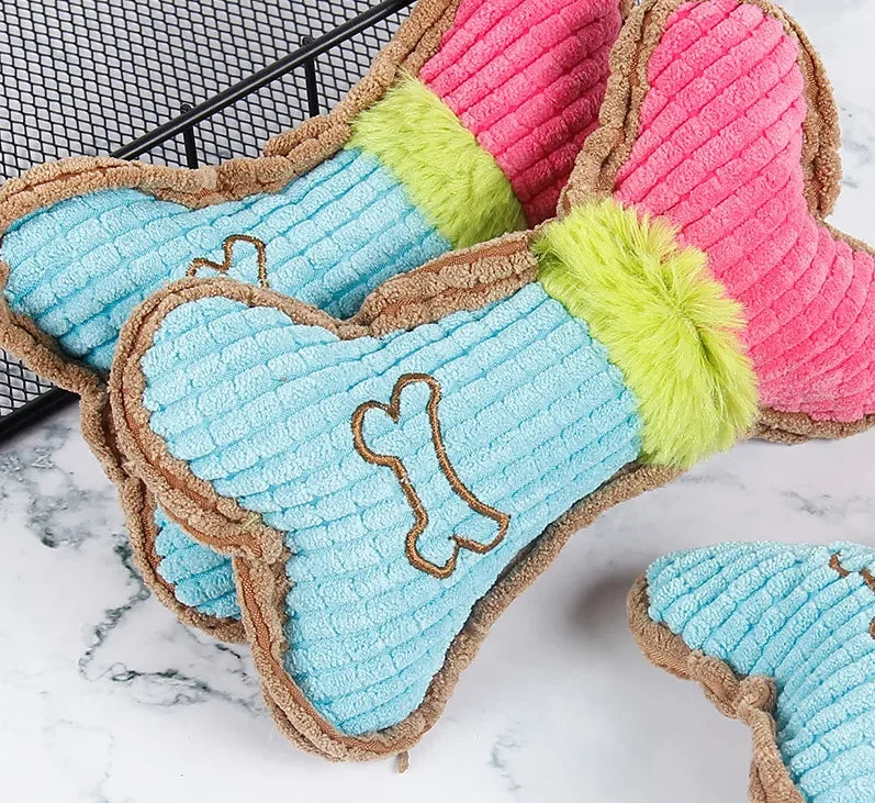 1pc Dog Squeaky Toys, Bones Plush Dogs Chew Toy for Small Medium Breed Puppy Aggressive Chewer Pets Puppy Playing Cleaning Teeth