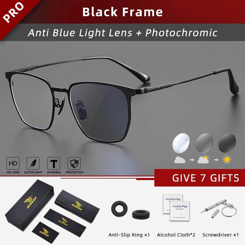 Titanium Reading Glasses - Ultralight Square Frame With Photochromic Lenses