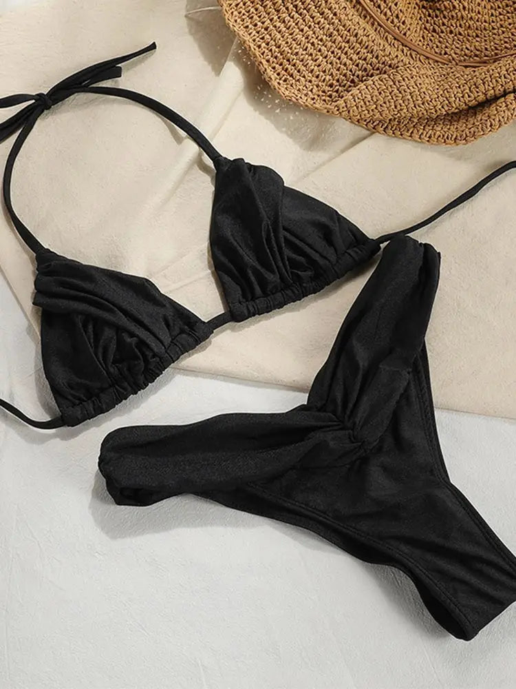 Solid Micro Bikini Set - Sexy Triangle Swimsuit for Women - ZOOMNSTORE
