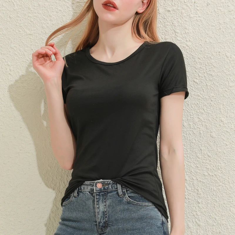 Women's Cotton V-Neck T-Shirt – Slim-Fit Solid Tee (Black/White)