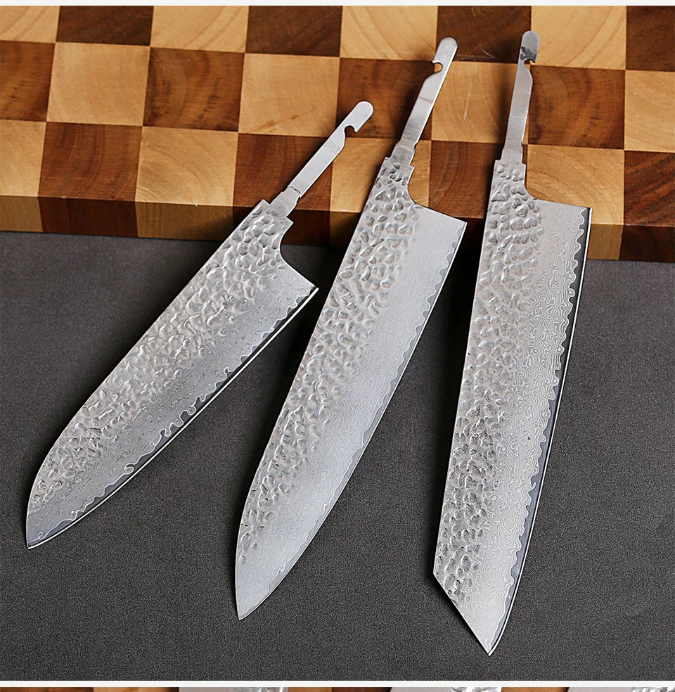 Damascus Steel VG10 Chef Knife Blank - Hand Forged Kitchen Knife Making Tool