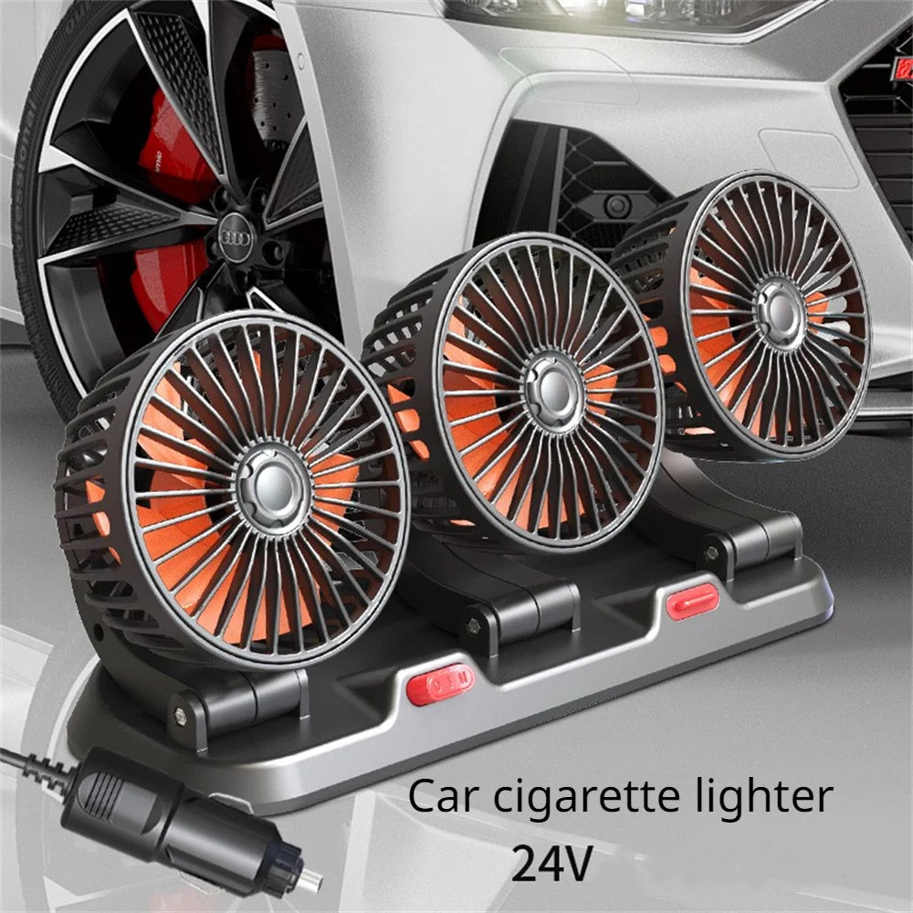 12V Automotive Fan Car Fan 24V 360° Adjustable 3-Head Air Fan Low Noise Multifunctional Temporary Parking Fan for Auto Vehicles