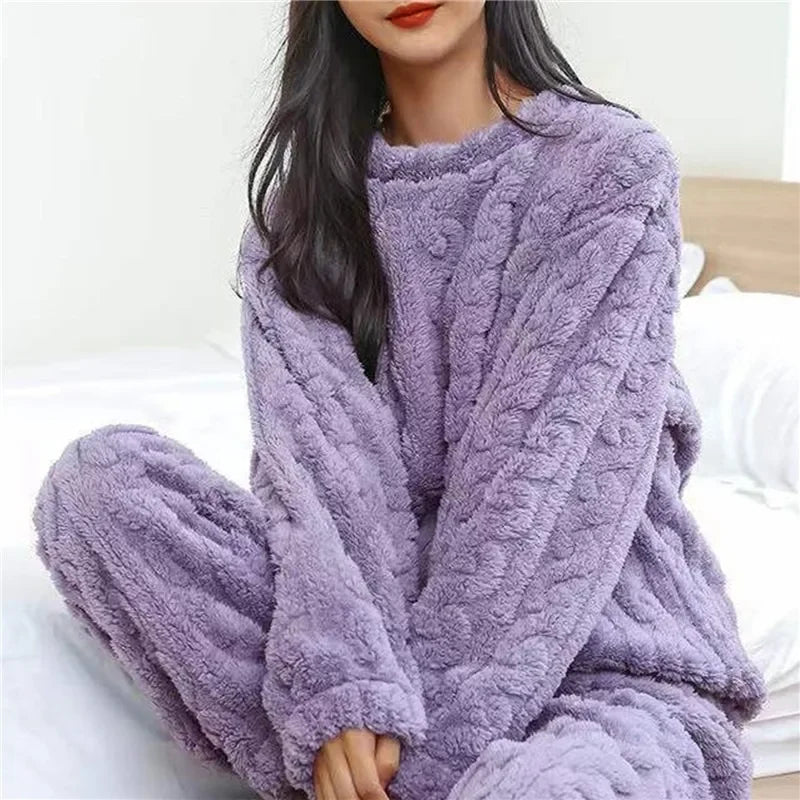 Cozy Coral Velvet Pajama Set - Warm Womens Loungewear for Winter Christmas - ZOOMNSTORE