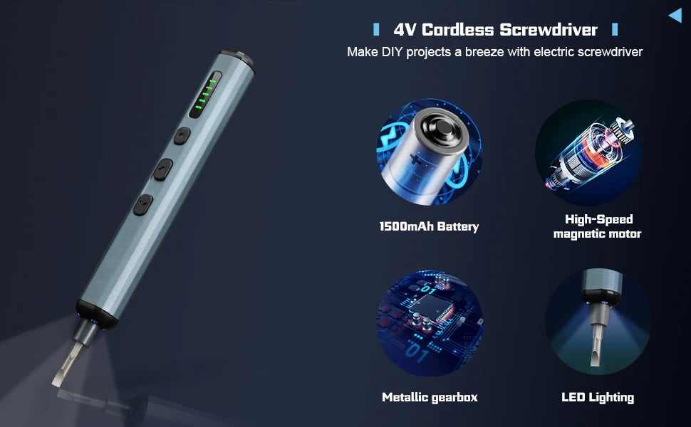 Cordless Precision Electric Screwdriver Set - 68 in 1 with 64 S2 Drill Bits and LED Hand Tool