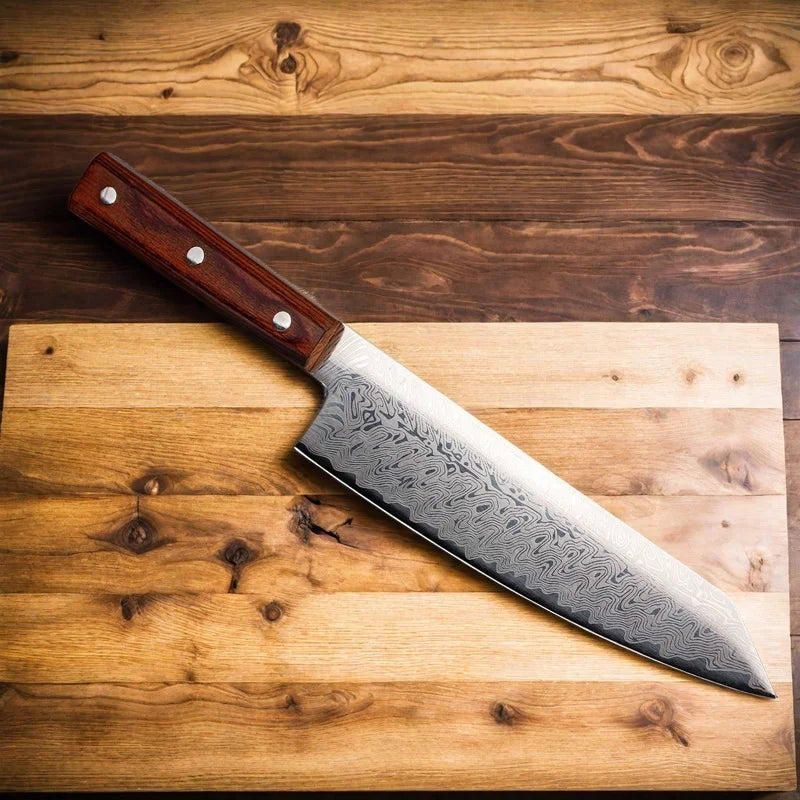 Damascus Chef Knife - Japanese Santoku Slicing Knife with Solid Wood Handle