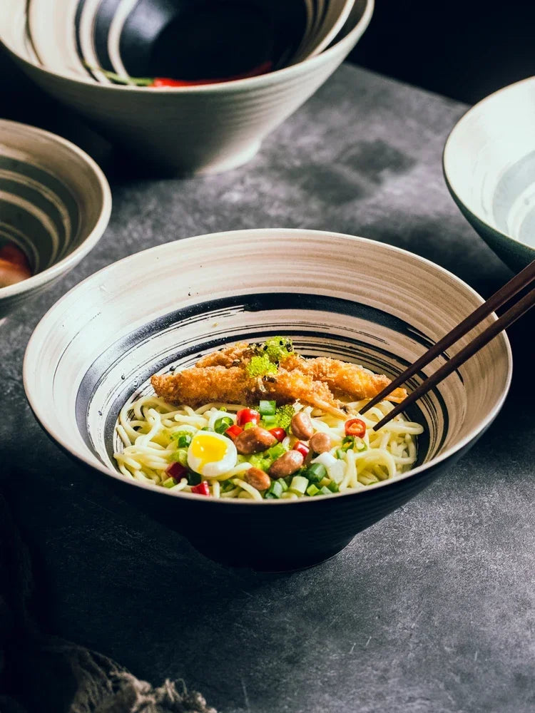 Japanese Ramen Bowl Set - Large Ceramic Tableware for Beef Noodle Soup