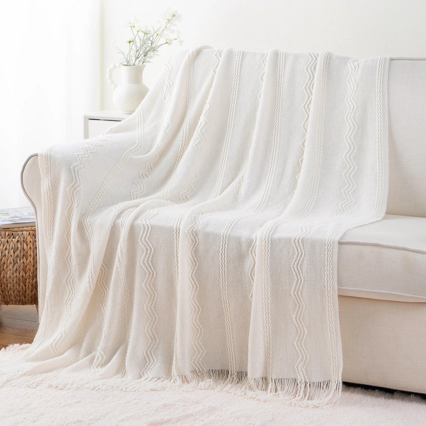 Caramel Knit Throw Blanket - Lightweight Plaid Blanket for Couch and Bed