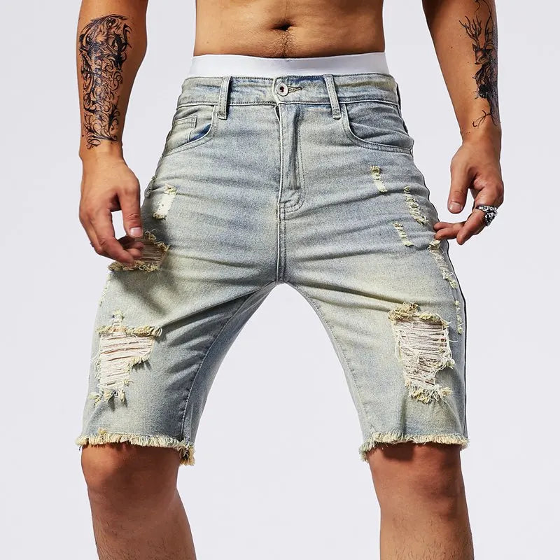 Men's Denim Shorts – Slim Straight Ripped Jeans Black Stretch Casual Summer Wear