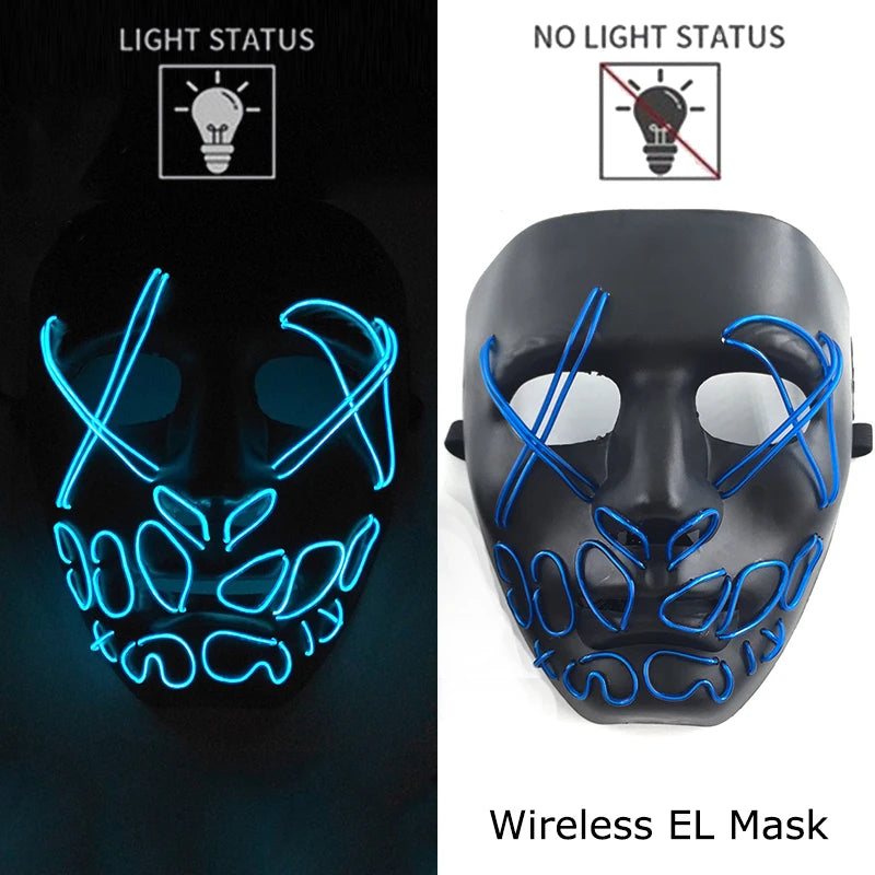 Wireless LED Halloween Purge Mask - Glowing Masquerade Horror Mask