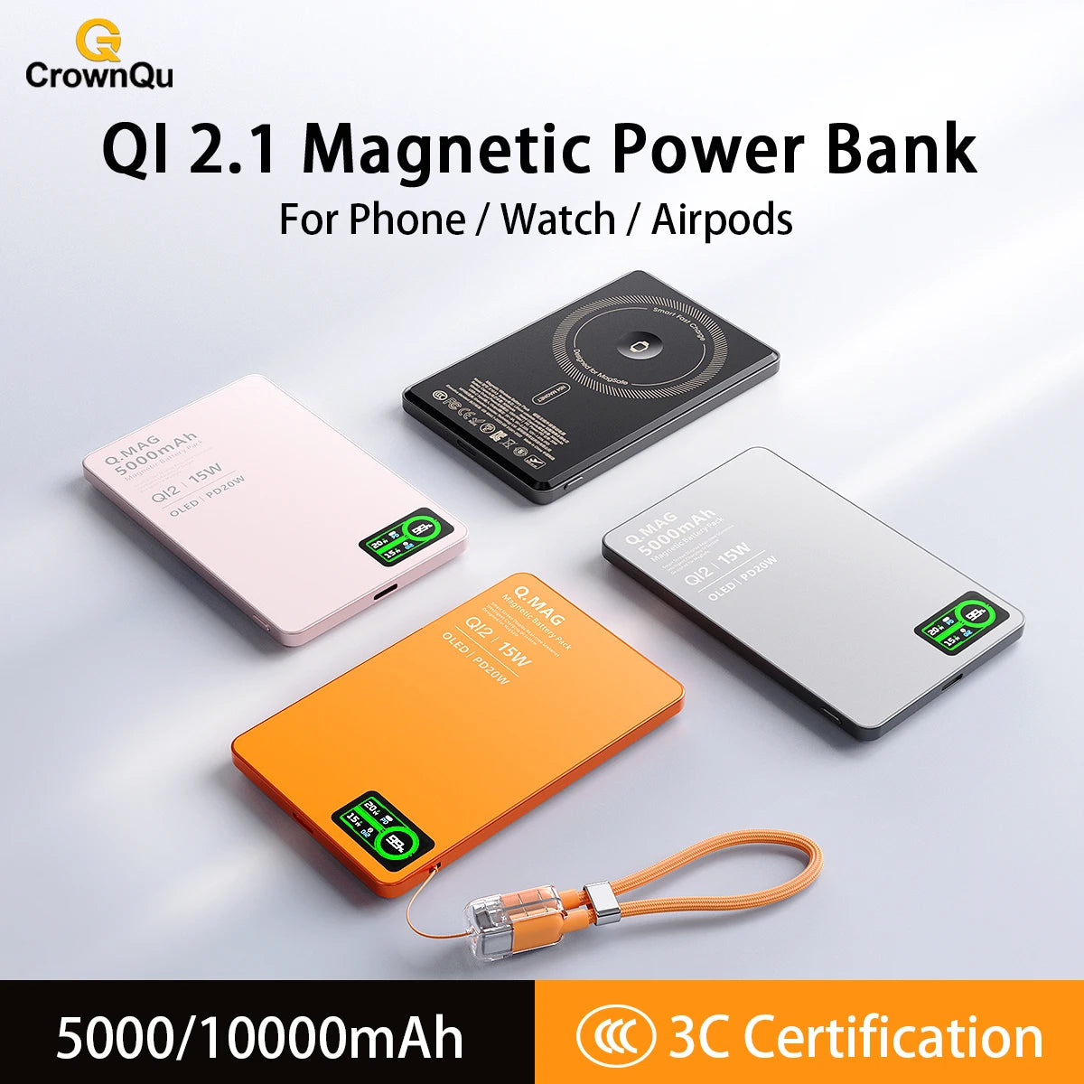 Magnetic Wireless Powerbank Qi 2.1 USB-C Fast Charing Portable External Battery for iPhone 12-17 Pro Watch Airpods 5000/10000mAh