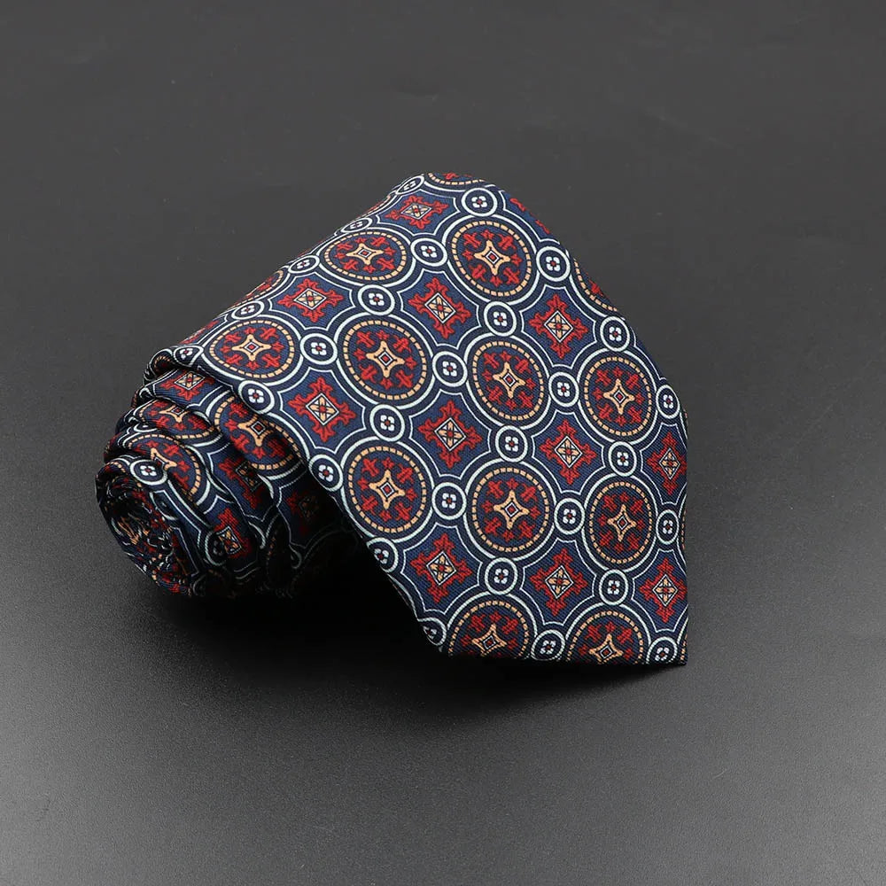 Men's Silk Tie - Blue Floral Dot Pattern Necktie | Soft Fashion Neckwear 75cm