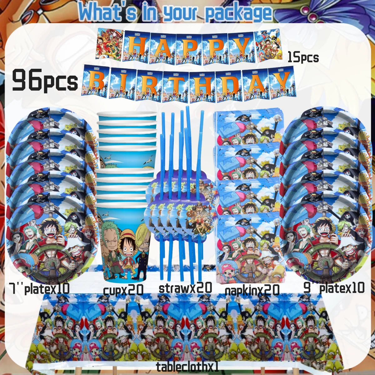 One Piece Party Set - Disposable Tableware & Luffy Party Plates for Kids Birthday