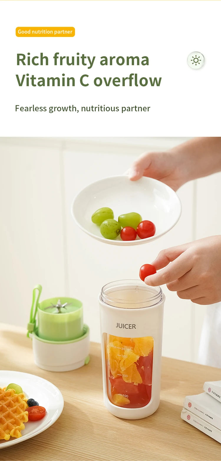 Portable Mini Electric Juicer - Multifunction Fruit Blender with 6 Blades Smoothie Maker 1200mAh