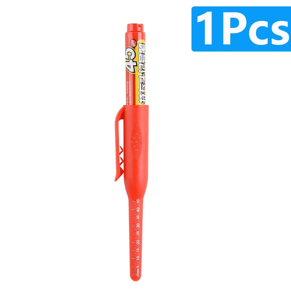 Multi-Purpose 45mm Deep Hole Marker Pens - Waterproof Long Nib Carpenter Pens for Woodworking and Bathroom Use