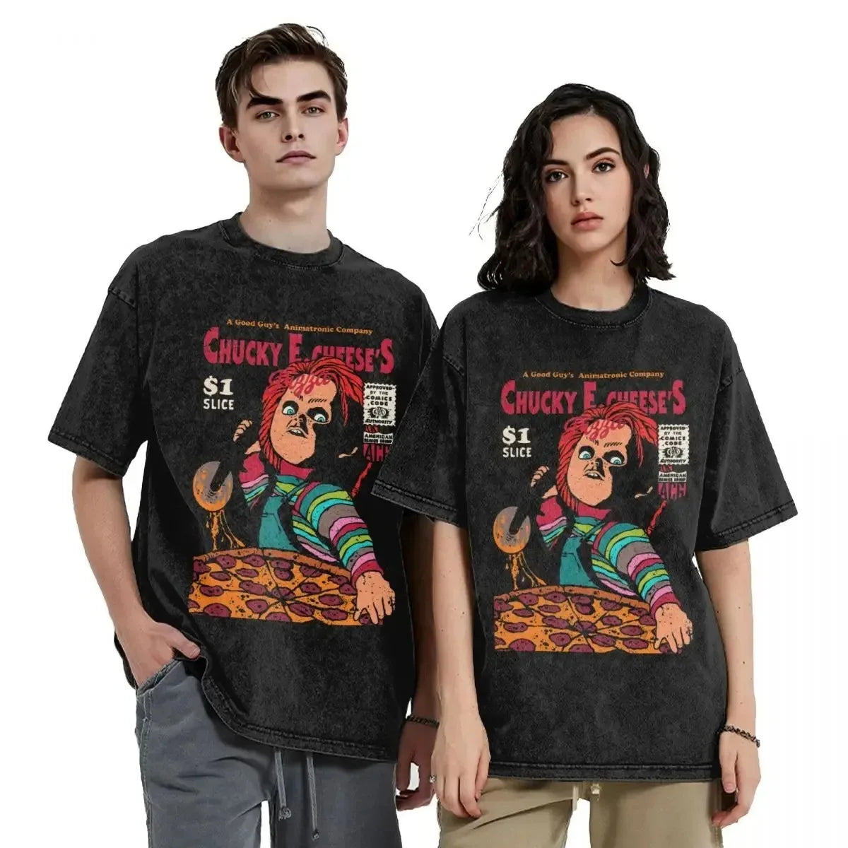 Chucky and Tiffany Halloween T-Shirt - Casual Oversized Tee for Men and Women - ZOOMNSTORE