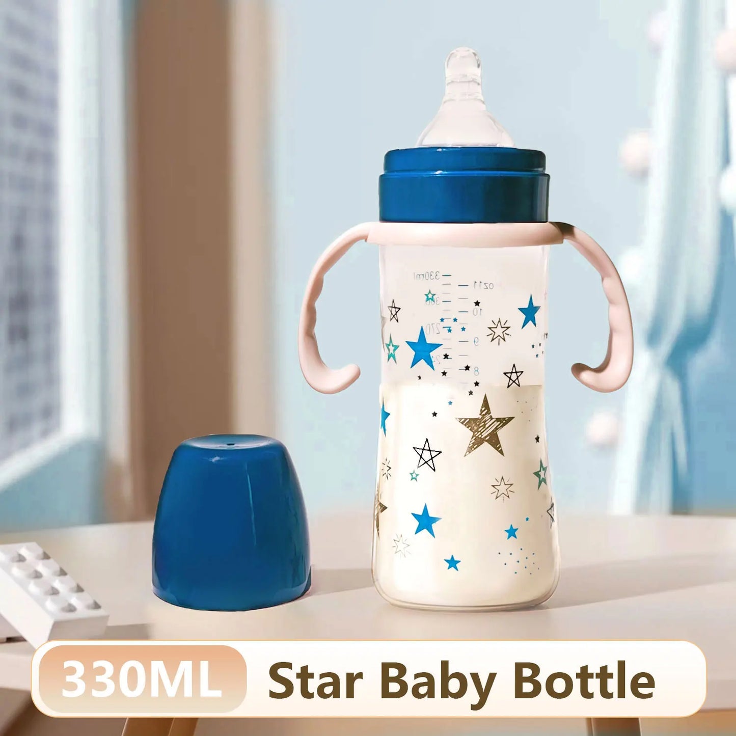 1PC 330ml large-capacity baby feeding bottle star PP bottle wide diameter anti-fall lightweight ergonomic handle design