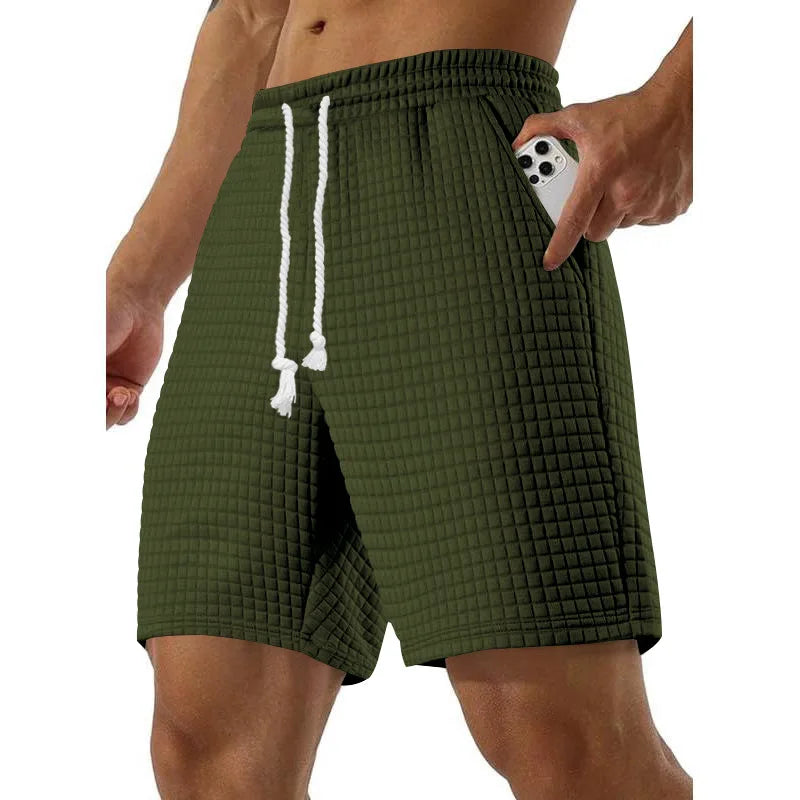 Summer Men's Waffle Business casual shorts New Korean Fashion Drawstring Baggy Short Pants Fitness Breathable Streetwear Gym