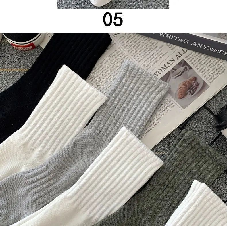 Mens Black White Warm Socks Set - 5 Pairs Autumn Winter Sport Short Socks - ZOOMNSTORE