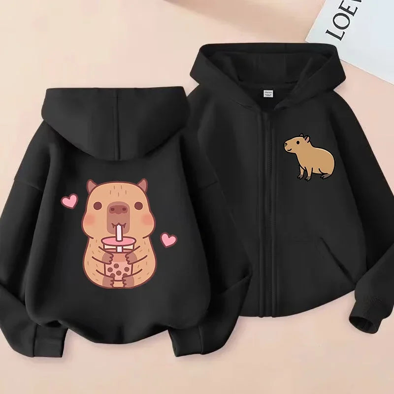 Kawaii Capybara Zip Up Hoodie - Childrens Manga Sweatshirt for Kids - ZOOMNSTORE