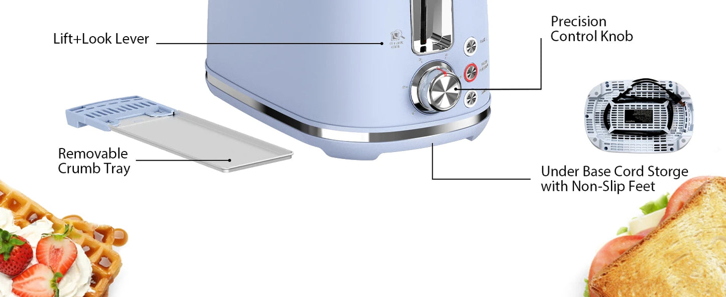 Extra Wide Slot Toaster - 2 Slice with 6 Browning Options Auto Shut Off Frozen Function Blue
