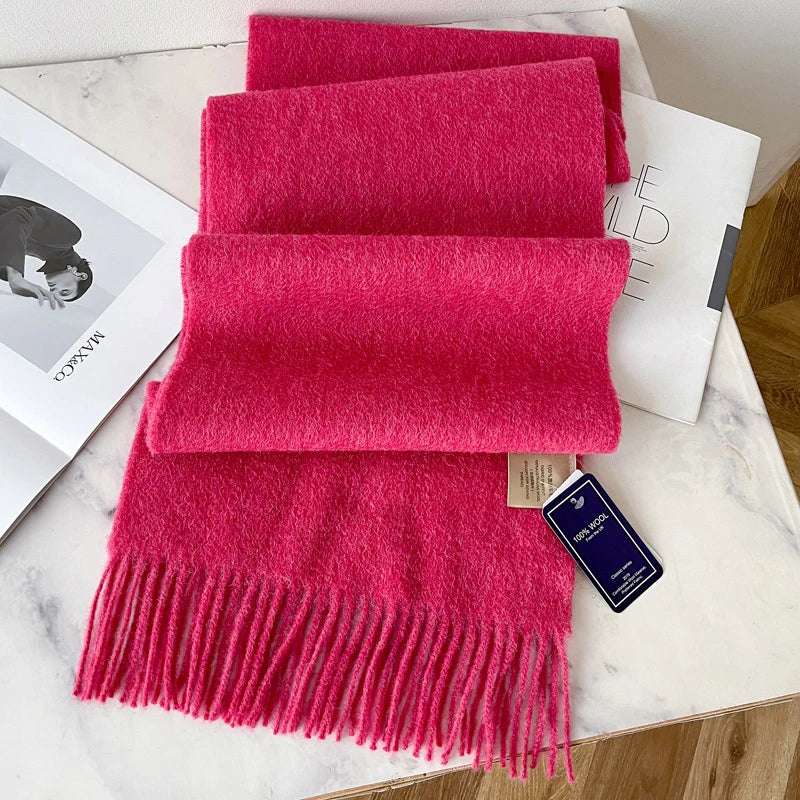 100 Wool Narrow Scarf - Solid Color Warm Winter Scarf for Men Women