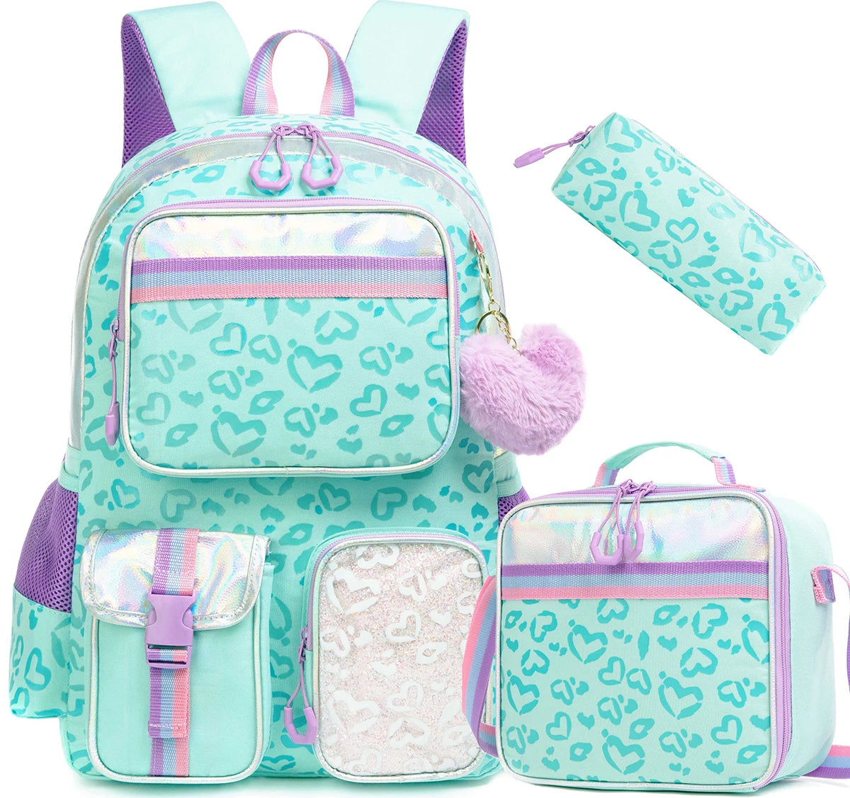 Aesthetic Girls Backpack with Lunchbox Penbag - Elementary School Bookbag - ZOOMNSTORE