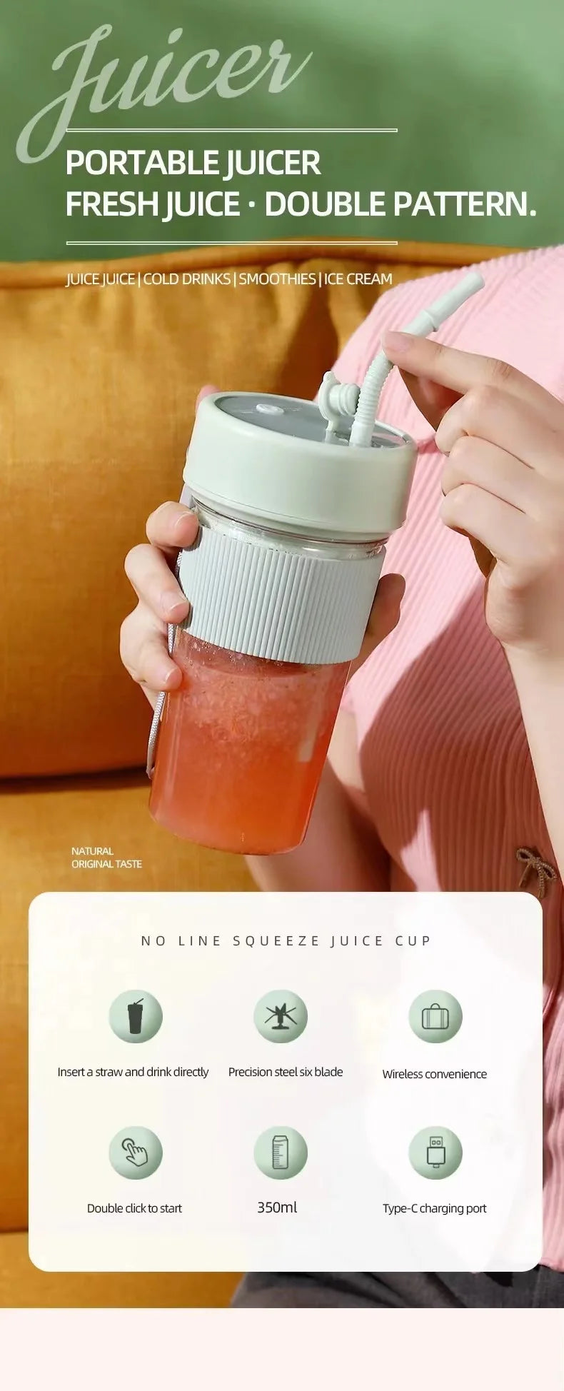 Portable Electric Juicer - Mini Wireless Blender for Smoothies and Juice Extraction