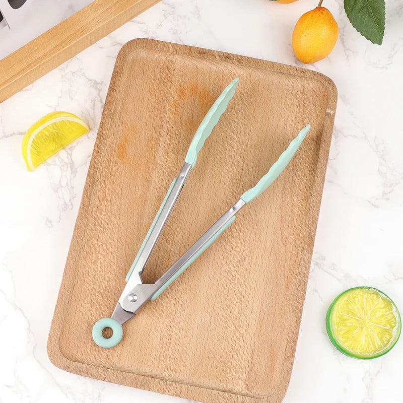 Silicone BBQ Grilling Tongs - Non-Stick Stainless Steel Kitchen Tools